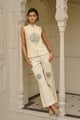 Linen Embroidered Pant Set Beige color