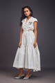 Lapel Collar Long Dress with Side Cutouts White color