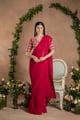 Pre-Draped Ruby Red Saree Red color