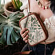 Leafy Vegan Suede Sling Bag Green/Beige color