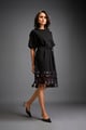 Dress with Belted Waist and Metallic Geometric Hemline Pink & Black color