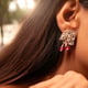 Essence Dual Leaf Kundan Pink Drop Earring Silver color