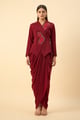 Red Floral Embroidered Blazer & Skirt Set Red color
