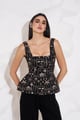 Mia Embroidered Peplum Black color