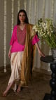 Noor Tunic Pink Silk with Deep Ivory Cowl Skirt Hot Pink color