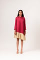 Wine-Ecru Asymmetrical Dress Wine color