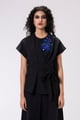 Black Wrap Top with Mosaic Embellishment and Waist Tie - KOR - Image 1