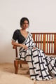 Anantra Chequered Saree Black & White color