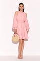 Cold Shoulder Dainty Applique Flower Dress Pastel Pink color