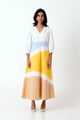 Sahar - Multi Panelled Long Dress with Belt White/Yellow/Beige color