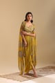 Eraya Embellished Drape Skirt Set with Cape Yellow color