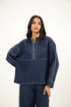 100% Linen Top Stitch Detail Top | Navy Blue Navy Blue color