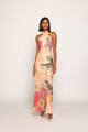 Bandhani Print Halter Style Maxi Dress Peach Green Peach/Green color