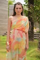 Kaze Multi Color One Shoulder Midi Dress Beige/Yellow/Pink color