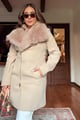 Grace Woollen Coat with Fur Beige color