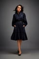 Floral Embroidered Dress with Long Structured Sleeves Navy Blue color