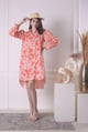 Orange Tropical Print & Stripe Mix Shirt Dress Orange color
