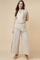 Contrast Kimono Vest Set Natural color