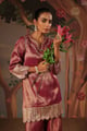 Scallop Gota Tissue Kurta with Sharara Wine color