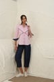 Pink Striped Cotton Shirt with Contrast Panels - Rhe-Ana - Image 1