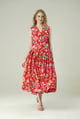 Crimson Bird Waist Coat and Pleated Skirt Set Red color