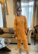 Mango Colored Cotton Cutwork Kurta with Floral Thread Embroidery Orange color