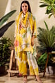 Cupro Satin Sun Flower Print Notched Collar Kurta Pant Set Yellow color
