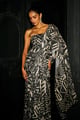 Monochrome Sequin Sari Drape Gown Black/White color
