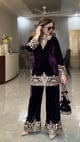 Deep Purple Mahanoor Velvet Hand Embroidered Co-Ord Deep Purple color