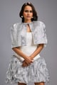 Strapless White Dress with Voluminous Shimmer Skirt & Cape Silver color