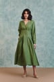 Moss Linen Pleated Waist Dress - Saphed - Image 1