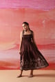 Brown Smocked Tiered Midi Dress with Embroidered Hem - Label Ruiaan - Image 1