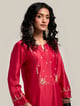 Embroidered Yoke Kurta Red color