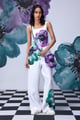 Anemone Flower Semi Fitted Dungaree- White Coral White/Green color