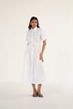 Poplin Midi Length Shirt Dress with Top Stitch Detail White color