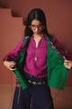Purple Cotton-Linen Billow Top with V-Neck - Saphed - Image 1