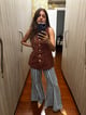 Blue and Brown Striped Flared Linen Trousers - HEADSTRONG - Image 1