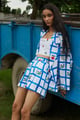 Corfu 2 Pcs Co-Ord Set in Picnic Check Print White/Blue color