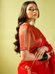 Maroon Keri Jaal Saree with Stripe Blouse Maroon color