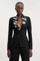 Embellished Figure Form Fitted Blazer Jacket Black color