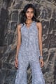 Embroidered Lace Sleeveless Peplum Top Silver Grey color