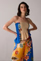 Beige/Blue Smocked Bandeau Tube Top with High-Low Hem - VERB - Image 1