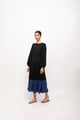 Black-Blue Gather Maxi Dress Black color