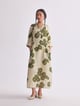 Green Poppy Gauze Linen Floral Midi Dress - YELL - Image 1