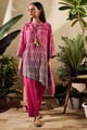 Cotton Silk Print Geometric Round Collar Tunic with Pant Pink color