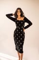 Hand-Embellished Full-Sleeved Velvet Midi Dress Black color