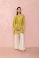 Lemon Green Bamberg Muslin Tunic Top with Lace Cuffs - LABEL NAARITI - Image 1