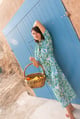 Honeydew Kaftan in Azure Print Blue/Green/White color
