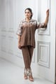 Brown Floral Embroidered Co-Ord Set Brown color