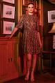 All About Sparkles and Glimmer Asymmetrical Dress Chevron Pattern Brown/Beige color